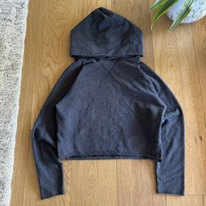 Lululemon Please Me Pullover Hoodie Womens M Gray Cropped Raw Hem Yoga Zen Y2K